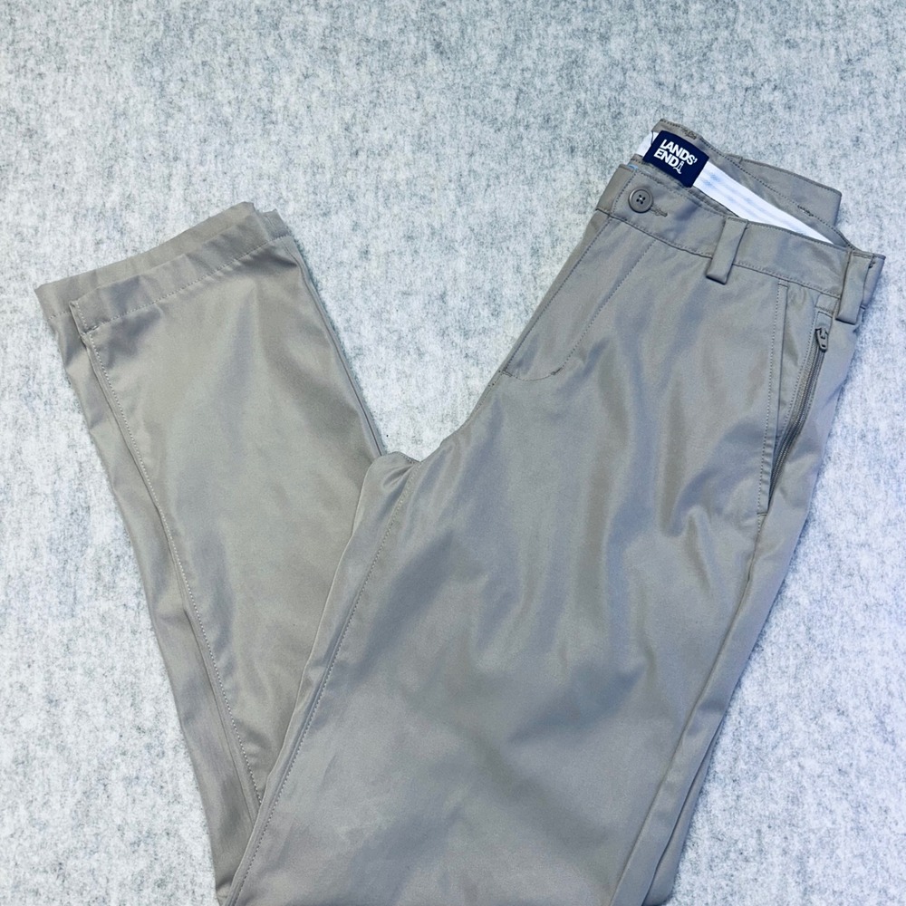 Lands End Mens Performance Pants Flat Front Zipper Pocket Chino Khaki Size 29x32